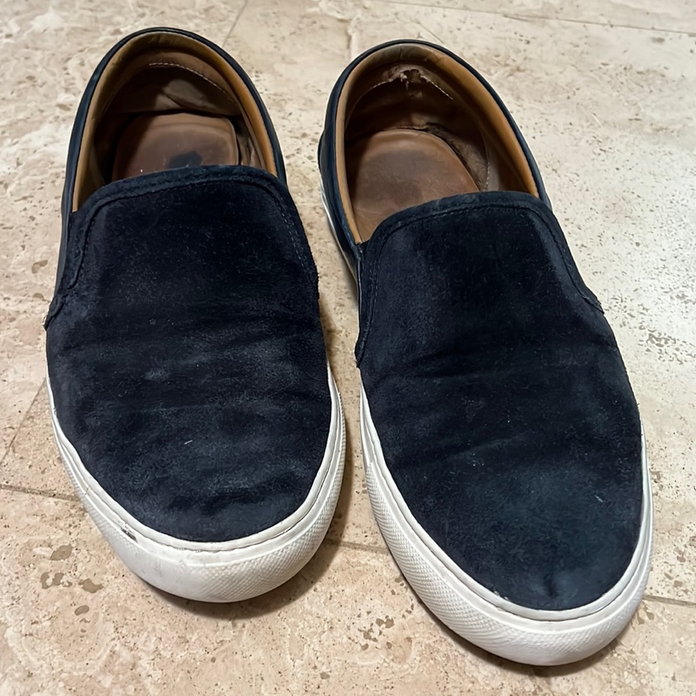 Untuckit navy suede slip ons